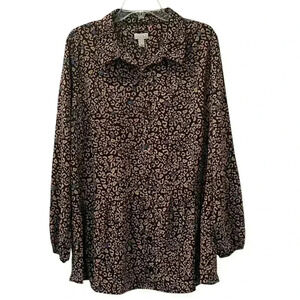 LOGO by Lori Goldstein Womens Cheeta Print Button Up Blouse Size XL